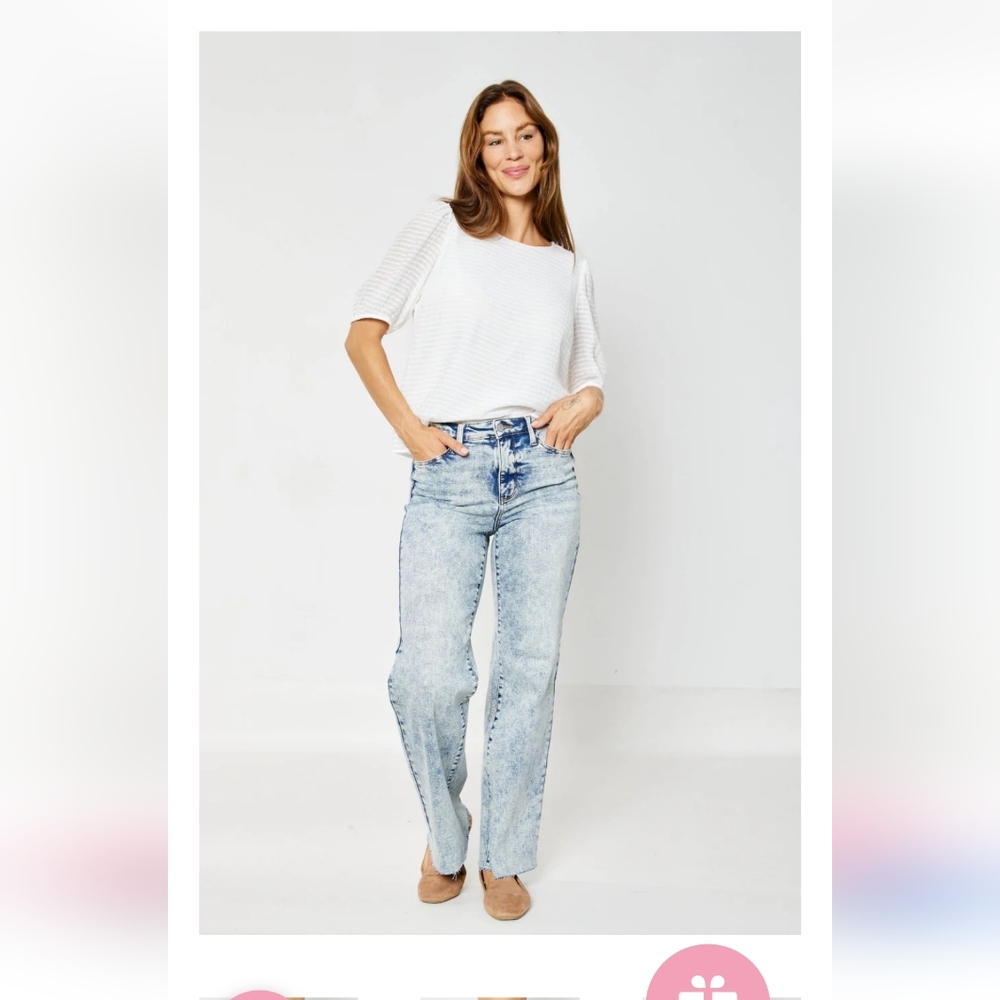 NWT Judy Blue High Waisted Wide Leg Acid Washed Jeans